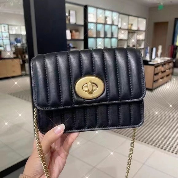 Coach X Jennifer Lopez with Linear Quilting Black Leather Cross Body Bag - Picture 1 of 9